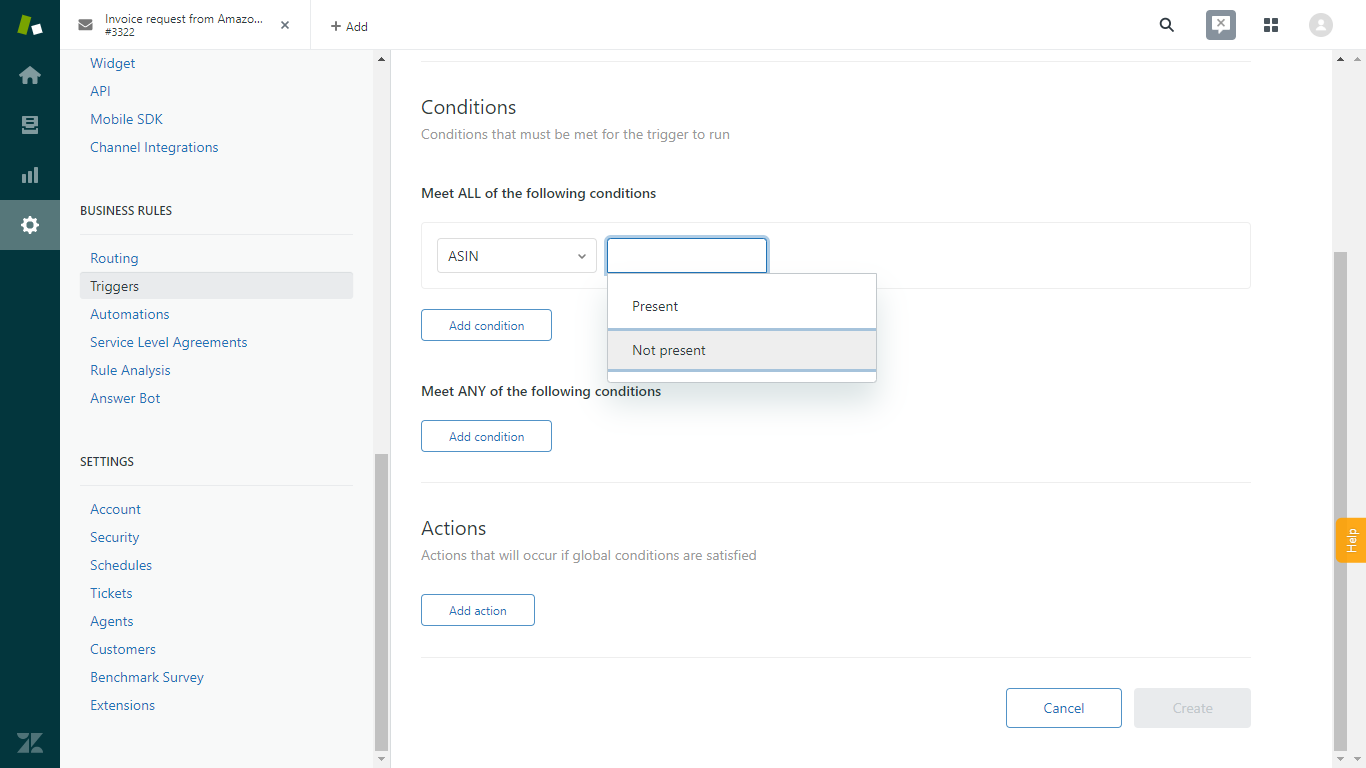 Custom Field in Zendesk Trigger with Present or Not Present Options