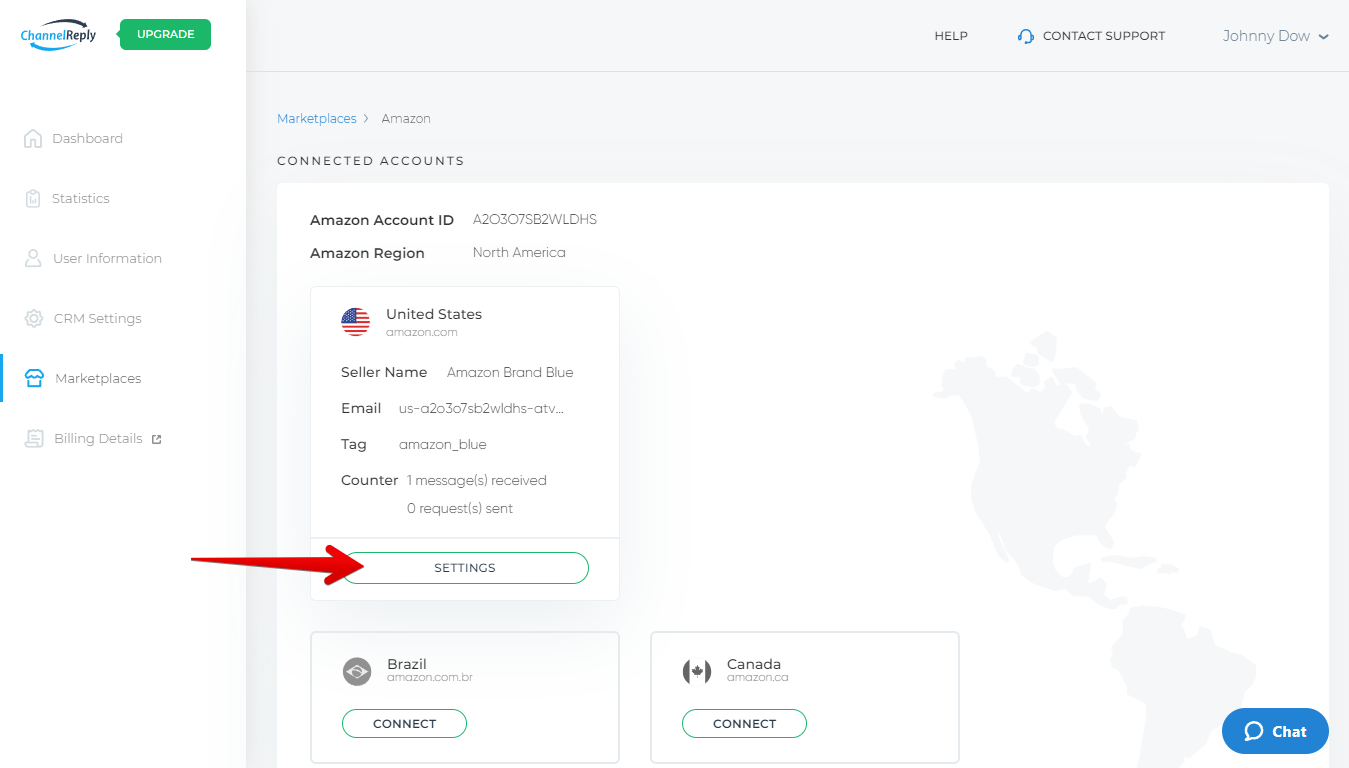 Amazon Settings Button in ChannelReply