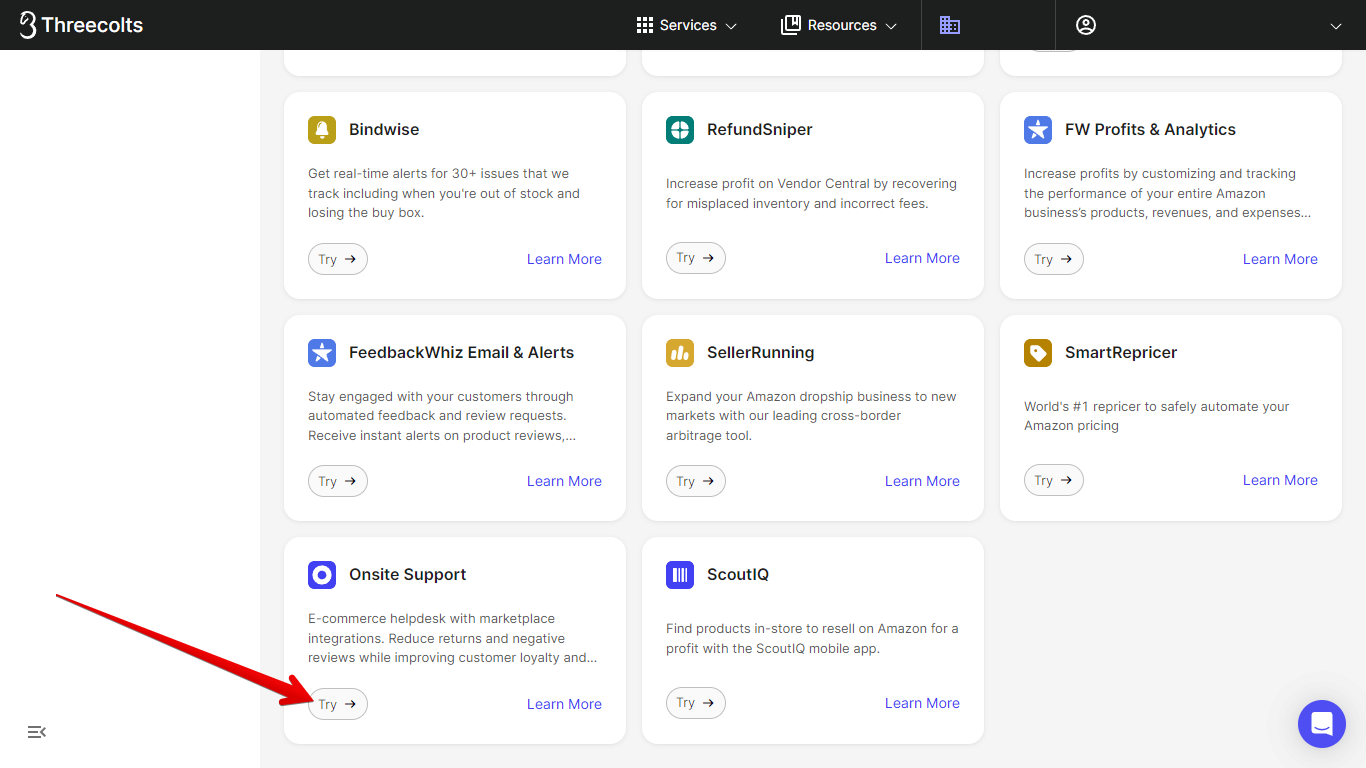 Try button for Onsite Support in Threecolts