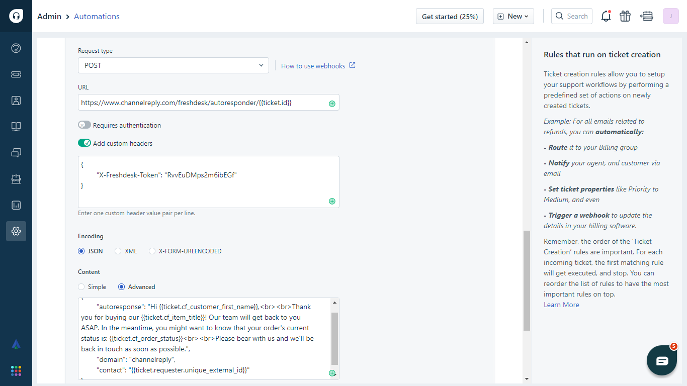 Back Market autoresponder settings in Freshdesk
