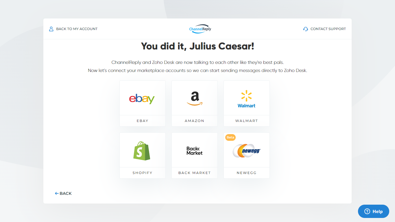 ChannelReply–Zoho Desk Integration Success Screen