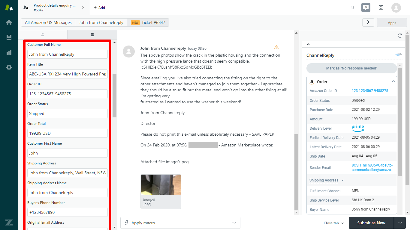 Searchable Amazon Data in Zendesk from ChannelReply Custom Fields