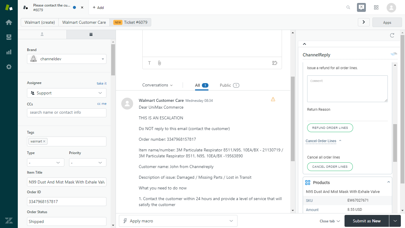 Refund or Cancel a Walmart Order in Zendesk