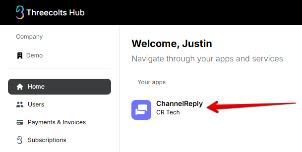 ChannelReply alone on the Threecolts Hub dashboard
