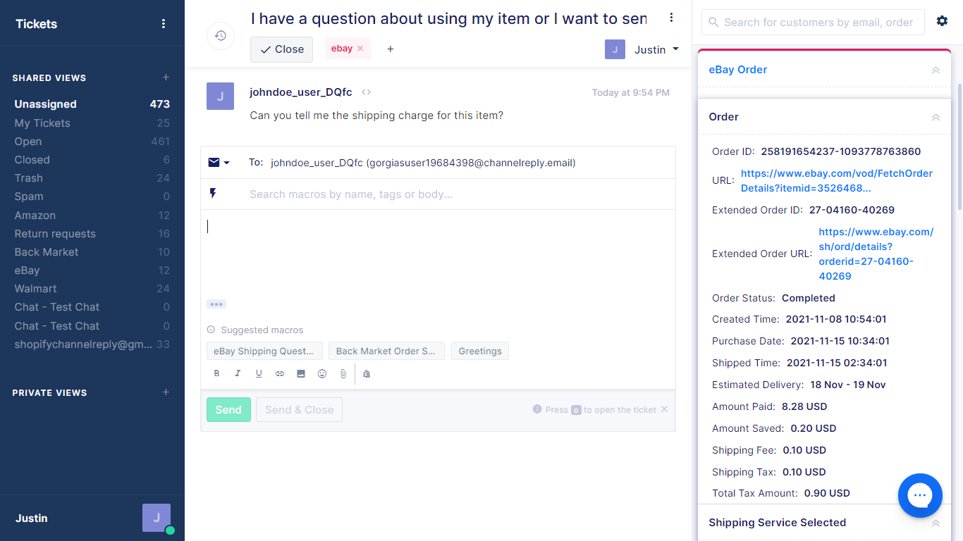 eBay Message in Gorgias with ChannelReply