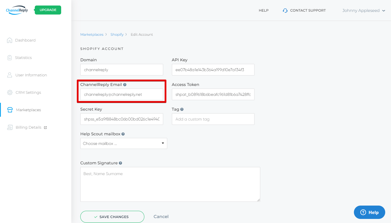 ChannelReply Email for a Shopify Account