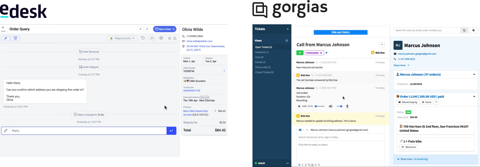 Shopify Support in eDesk vs. Gorgias
