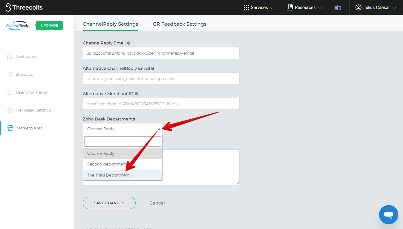 Zoho Desk Department Selection
