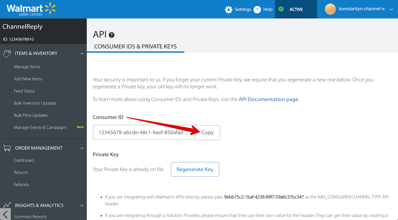 Consumer ID Copy Button