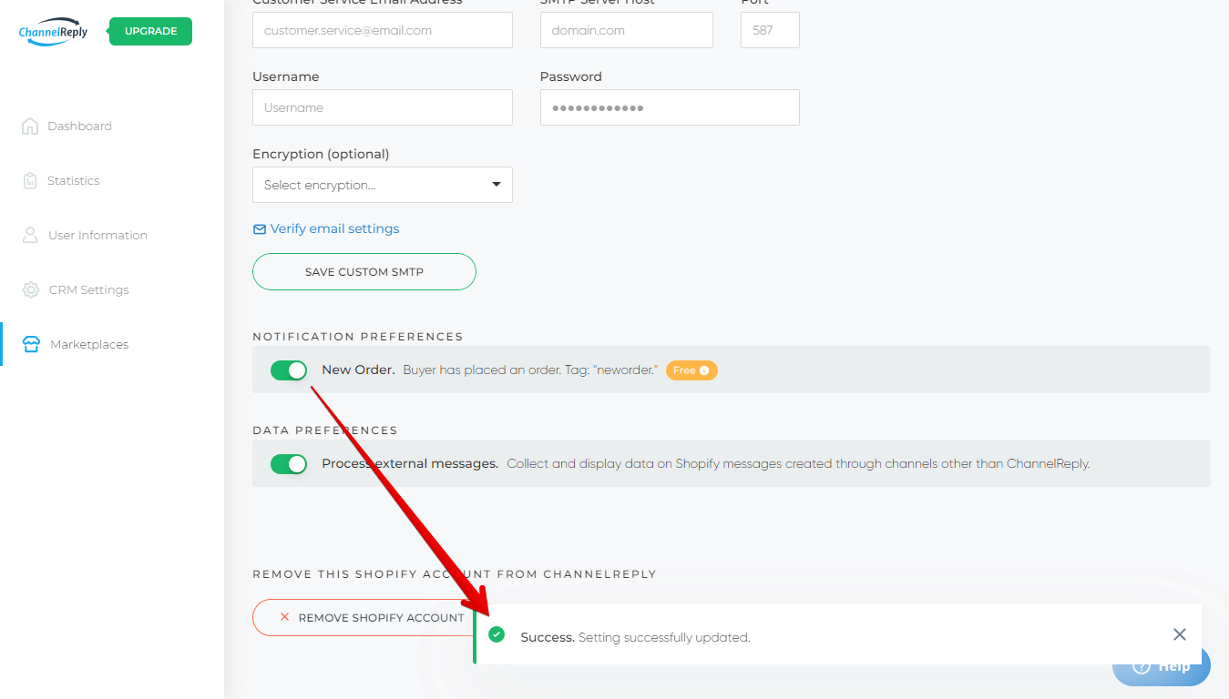 New Order Slider Turned On and Autosave Success Notification