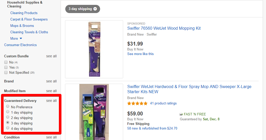 eBay's Guaranteed Delivery Filter