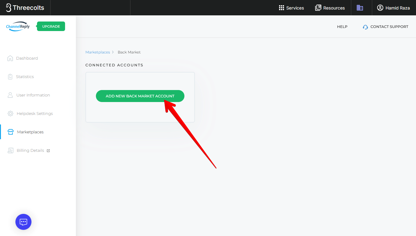 Add New Back Market Account Button