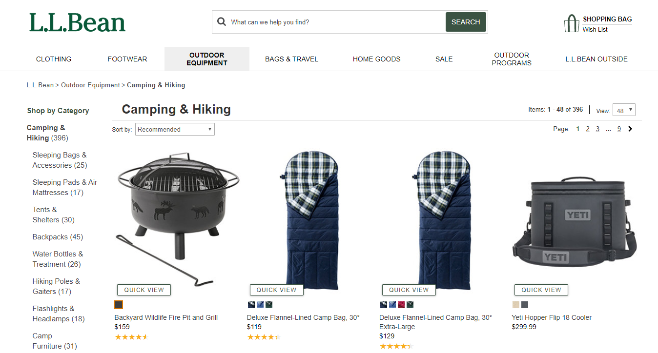 L.L.Bean Camping and Hiking Gear