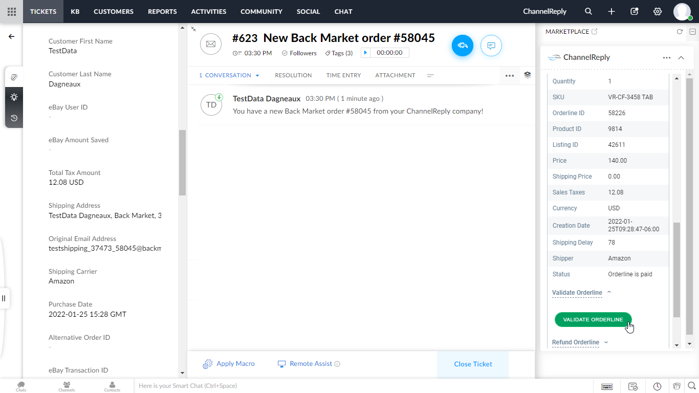 Validating an Orderline in Zoho Desk on a Back Market New Order Notification
