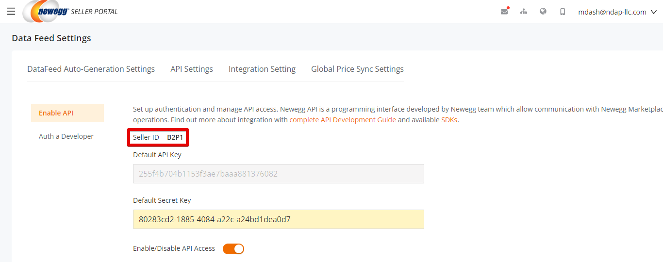 Seller ID at the top of Data Feed Settings