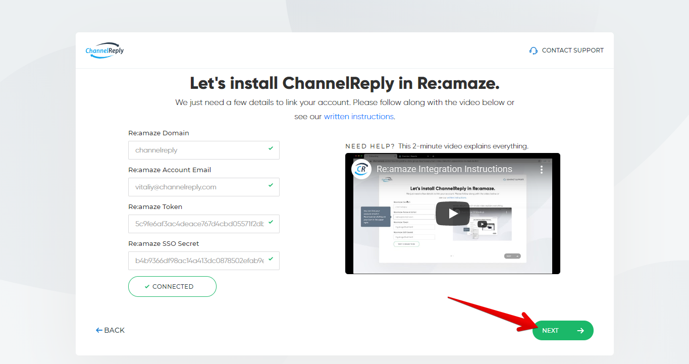 Test Connection Success Results and Next Button