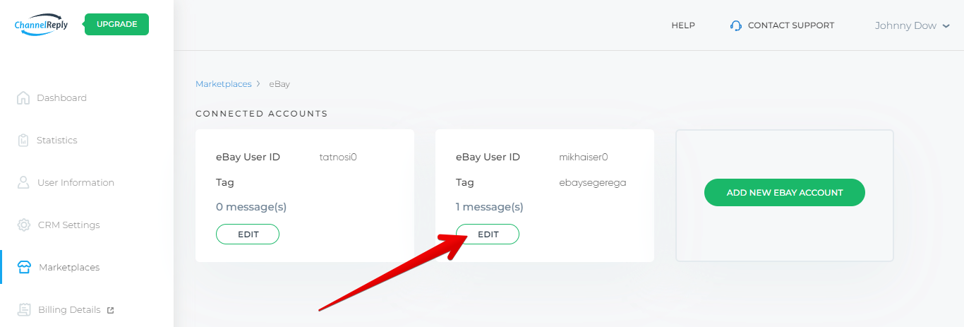 Edit eBay Account in ChannelReply