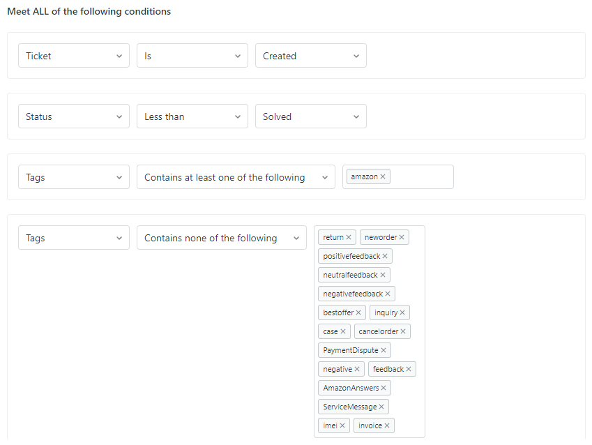 Amazon autoresponder conditions for replying to only the first message in every ticket