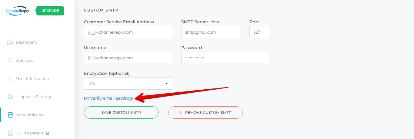 Verify Email Settings Text