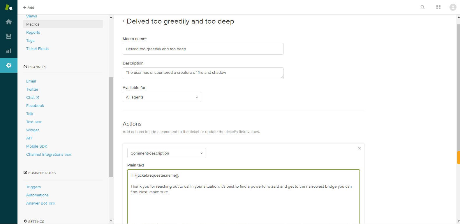 Creating a Macro in Zendesk