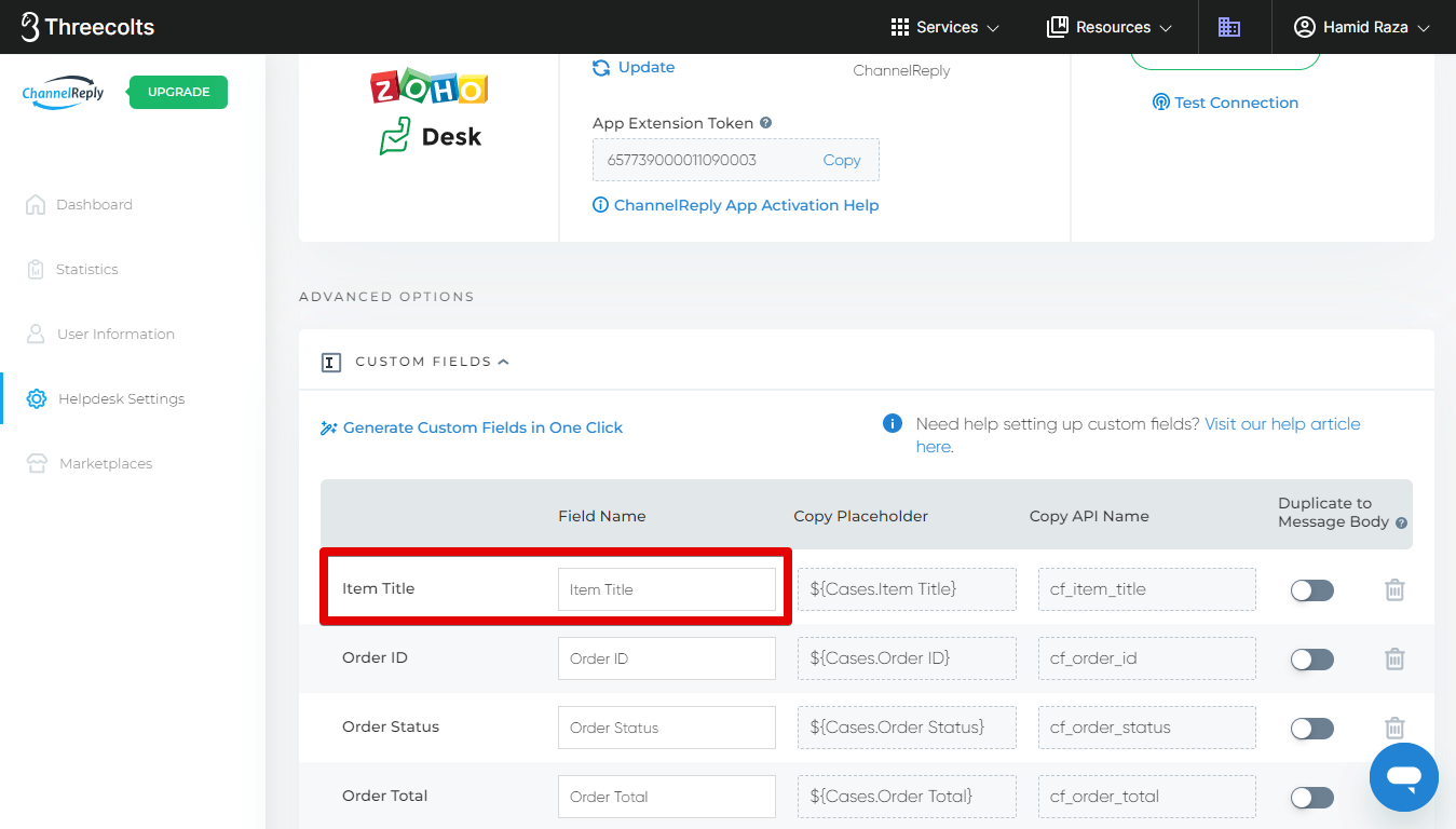 Creating a custom field by typing in the title manually