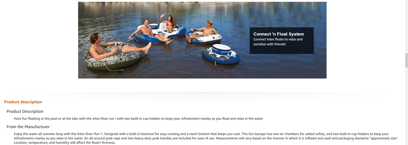 Intex River Run Description on Amazon
