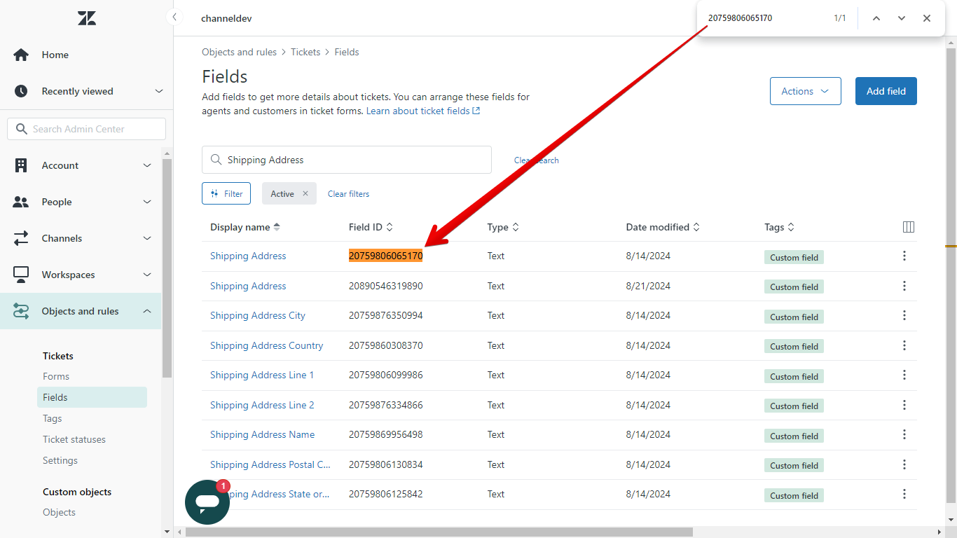 Identifying an active ChannelReply custom field by Field ID in Zendesk