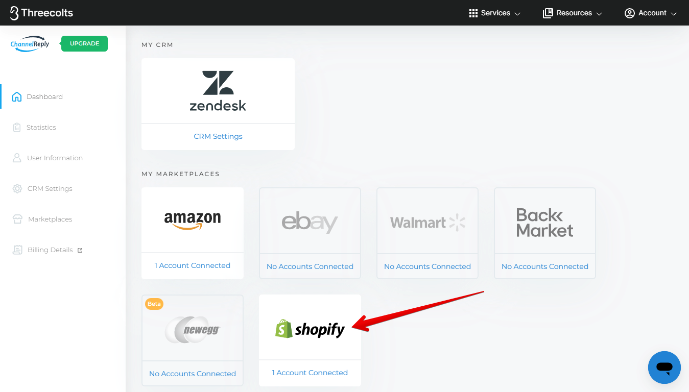 Shopify on the ChannelReply dashboard