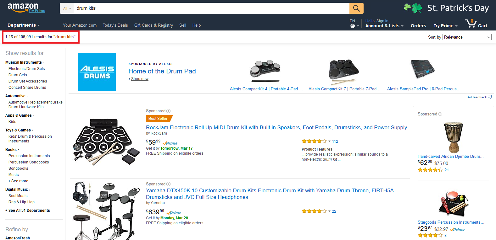 Amazon Search Results for "Drum Kits"