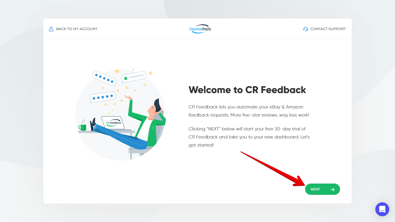 Next button on CR Feedback welcome screen