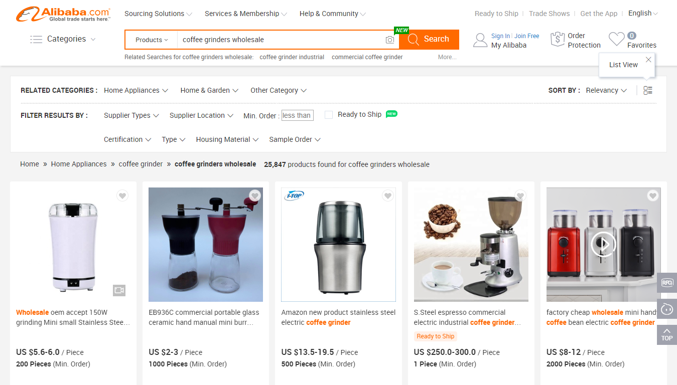 Coffee Grinders on Alibaba