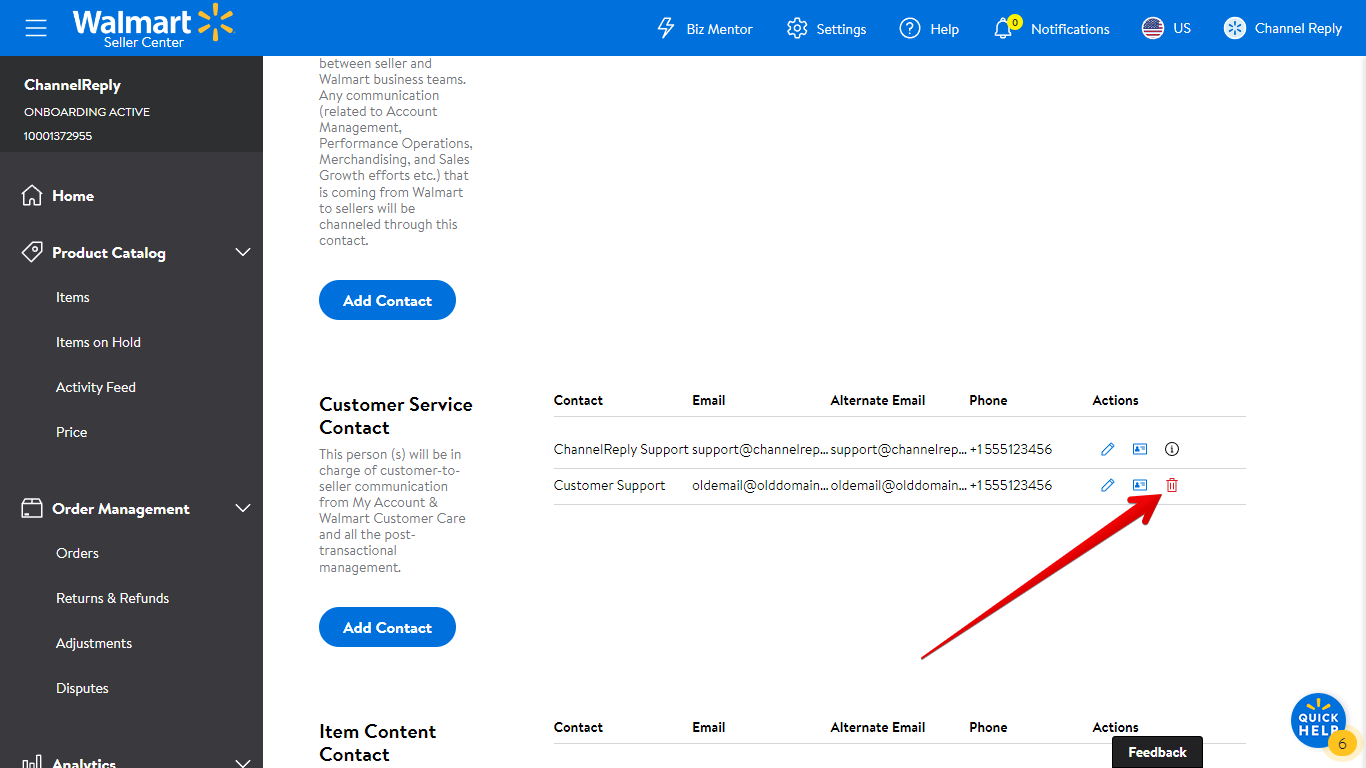 Click Trash Can to Delete a Contact