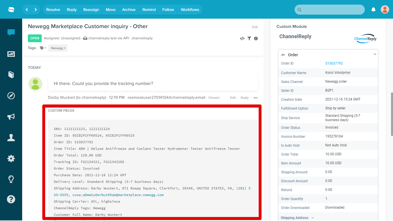 Custom Fields on an Amazon Order in Re:amaze