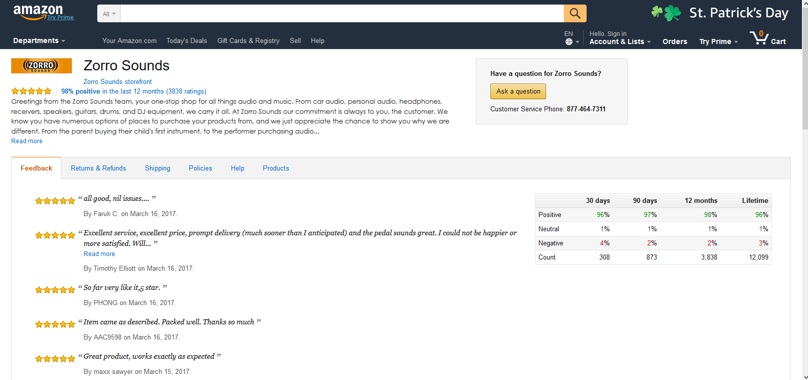 Zorro Sounds, an Amazon Seller with Great Service