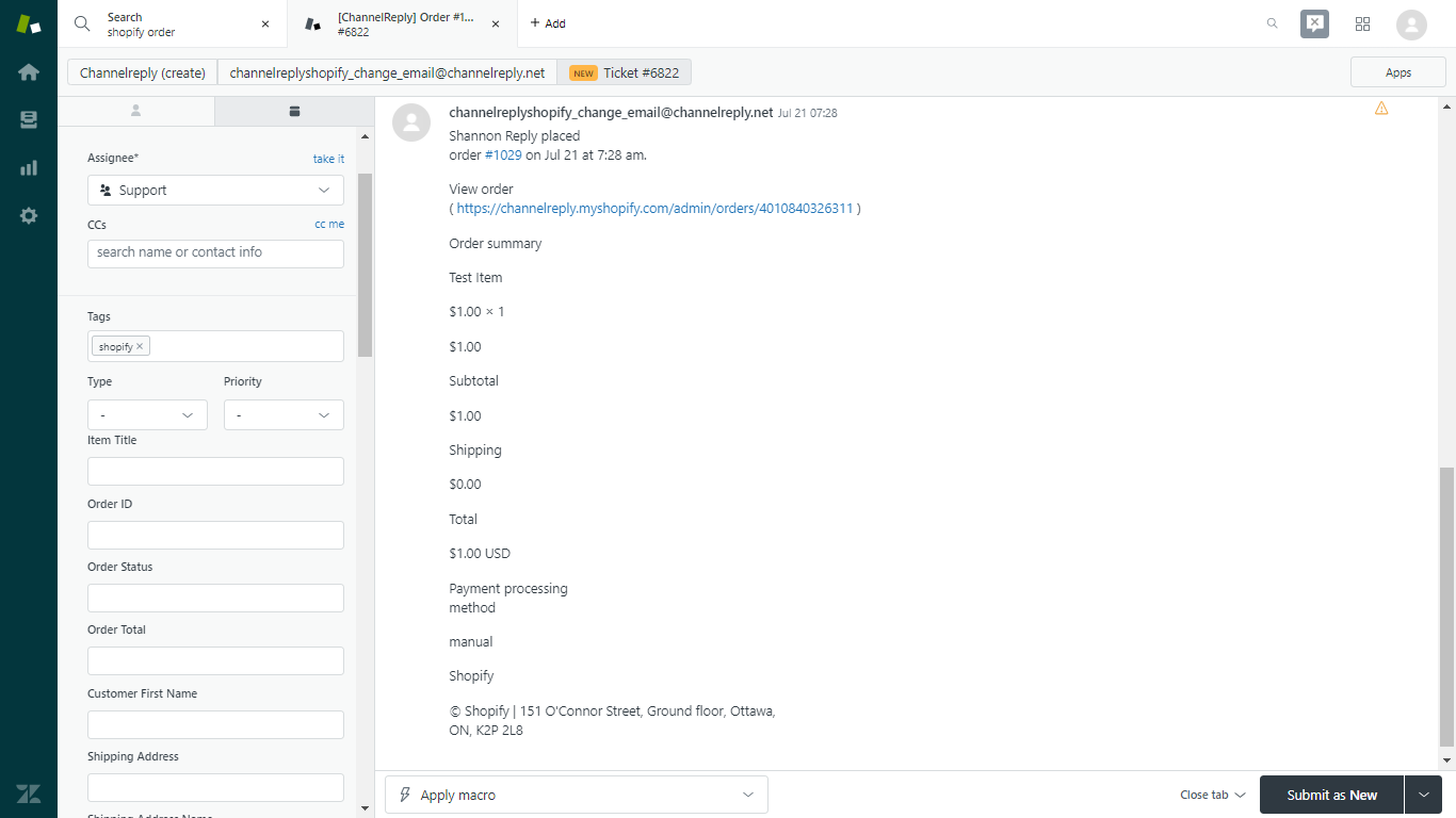 Default Shopify Order Notification