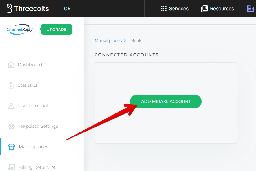 Add Mirakl Account button