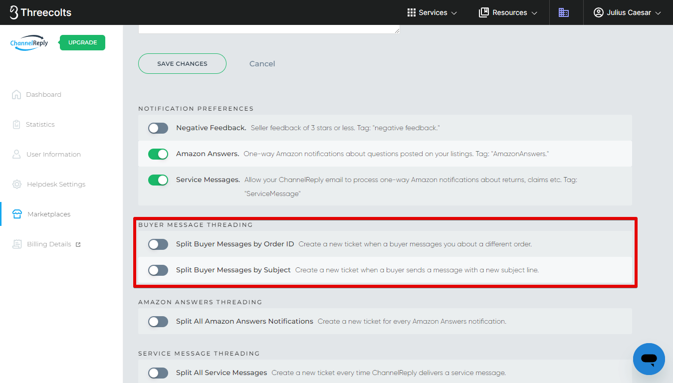 Amazon Buyer Message Threading Options