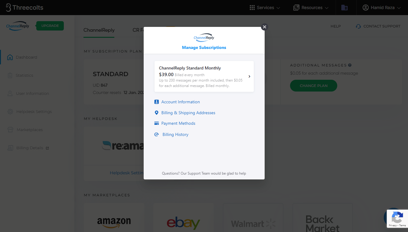 ChannelReply Billing Details Popover