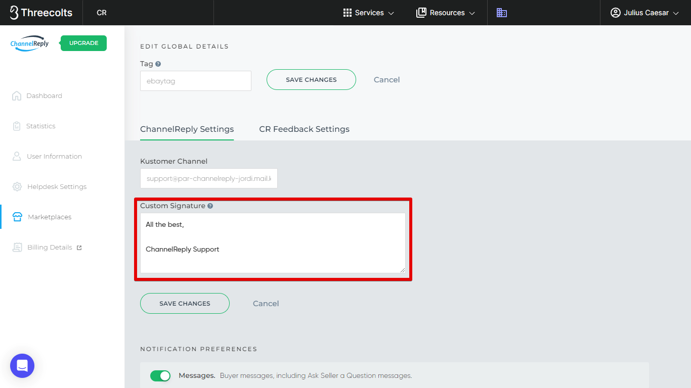 ChannelReply Custom Signature Field for eBay