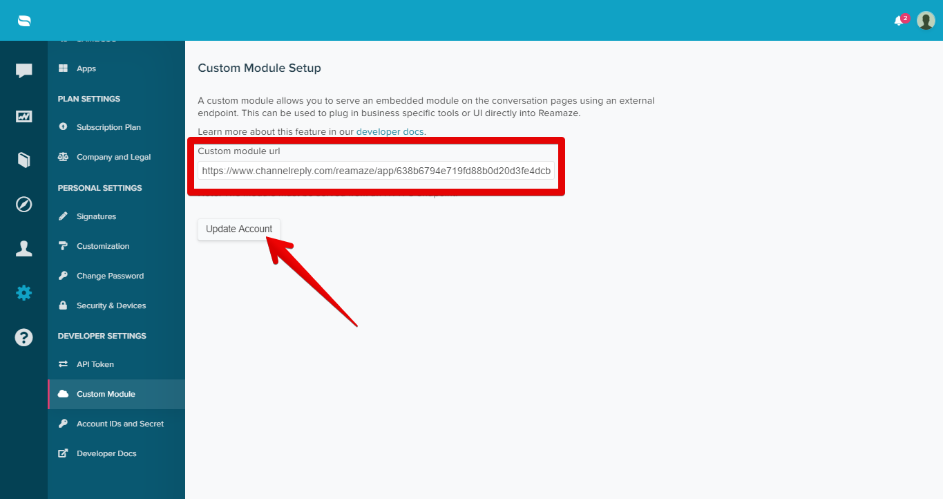Where to Enter Your ChannelReply Application URL in Re:amaze
