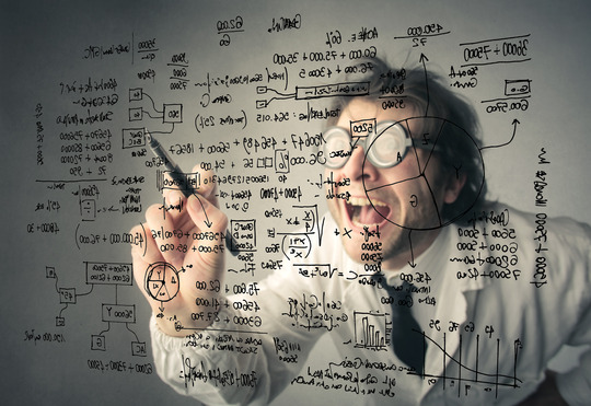 Mad Scientist Performing Complex Calculations