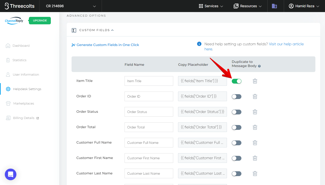 Duplicate to Message Body Enabled