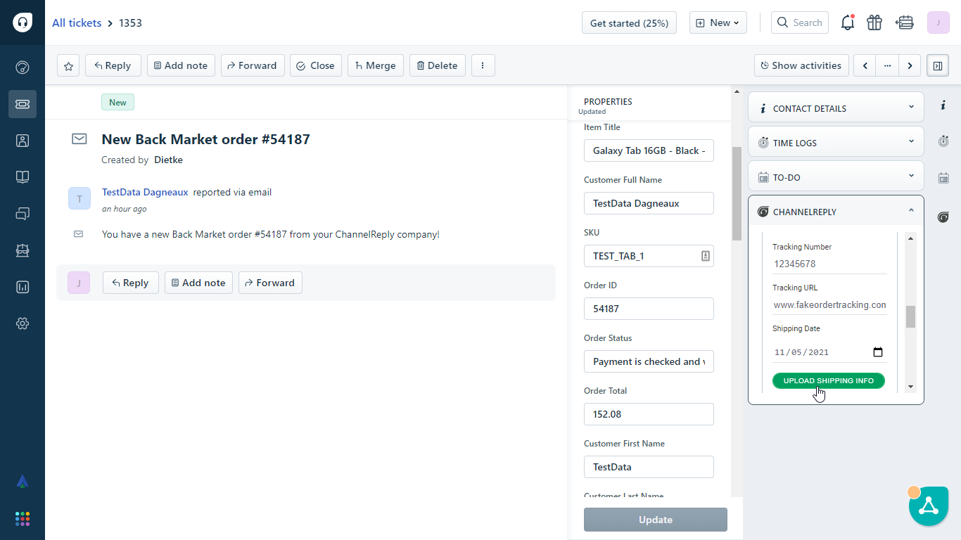 Uploading shipping info from Freshdesk