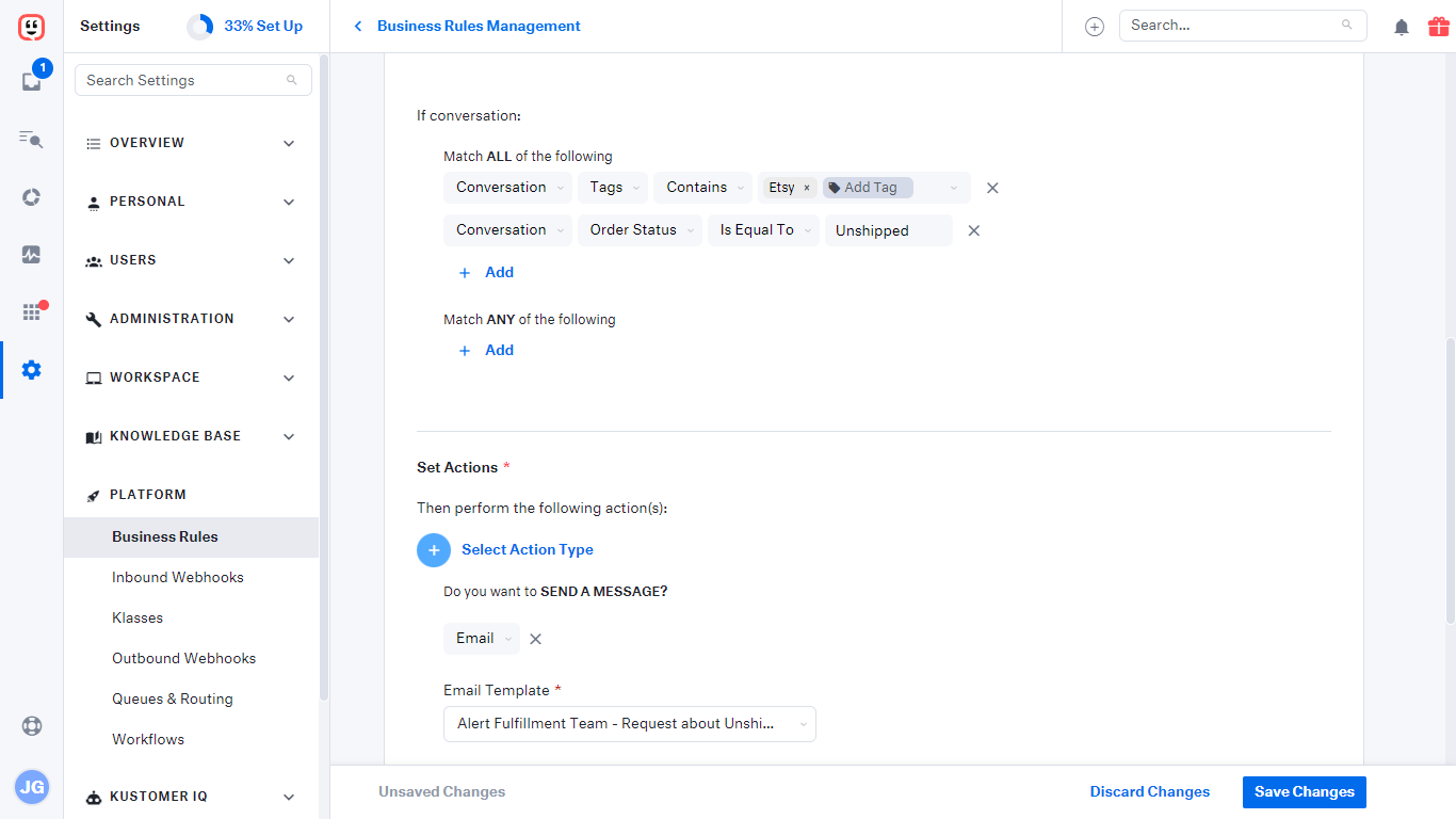 Building a Kustomer business rule for Etsy tickets