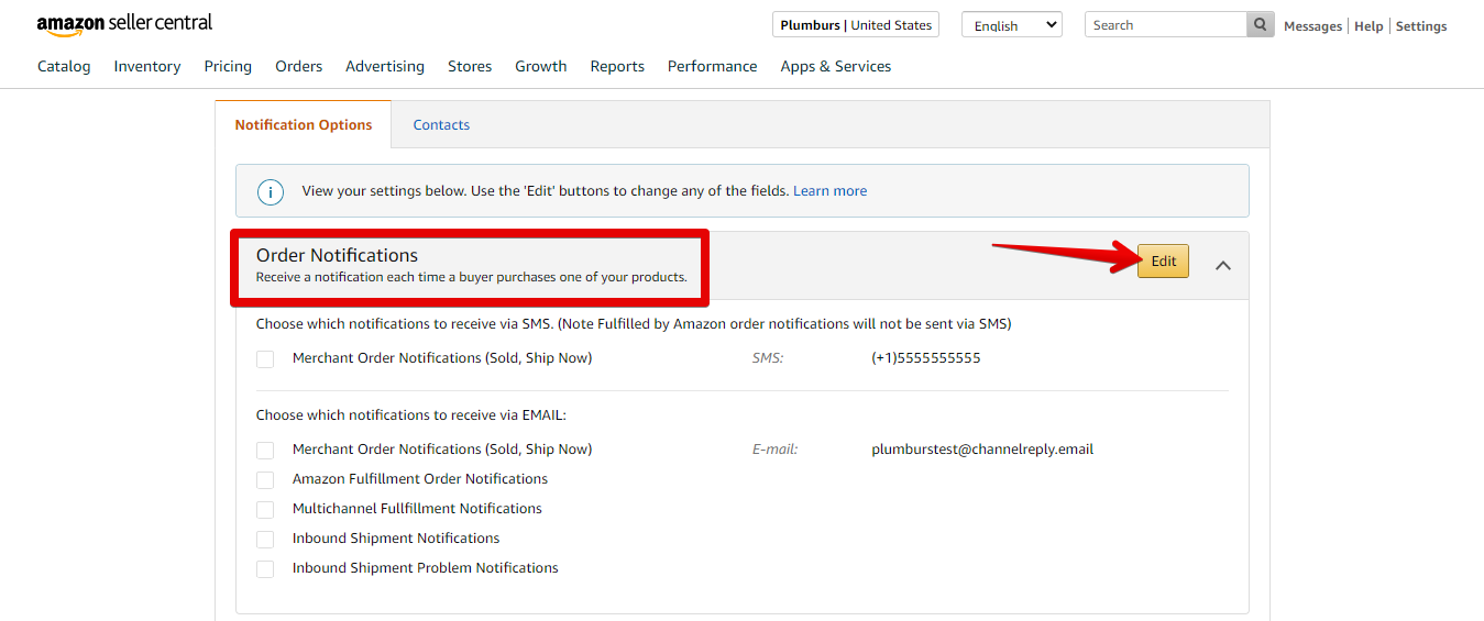 Edit Amazon Order Notification Preferences