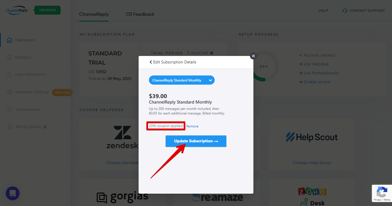 Update Subscription button