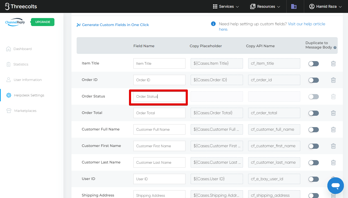 Retyping the name of a deleted custom field