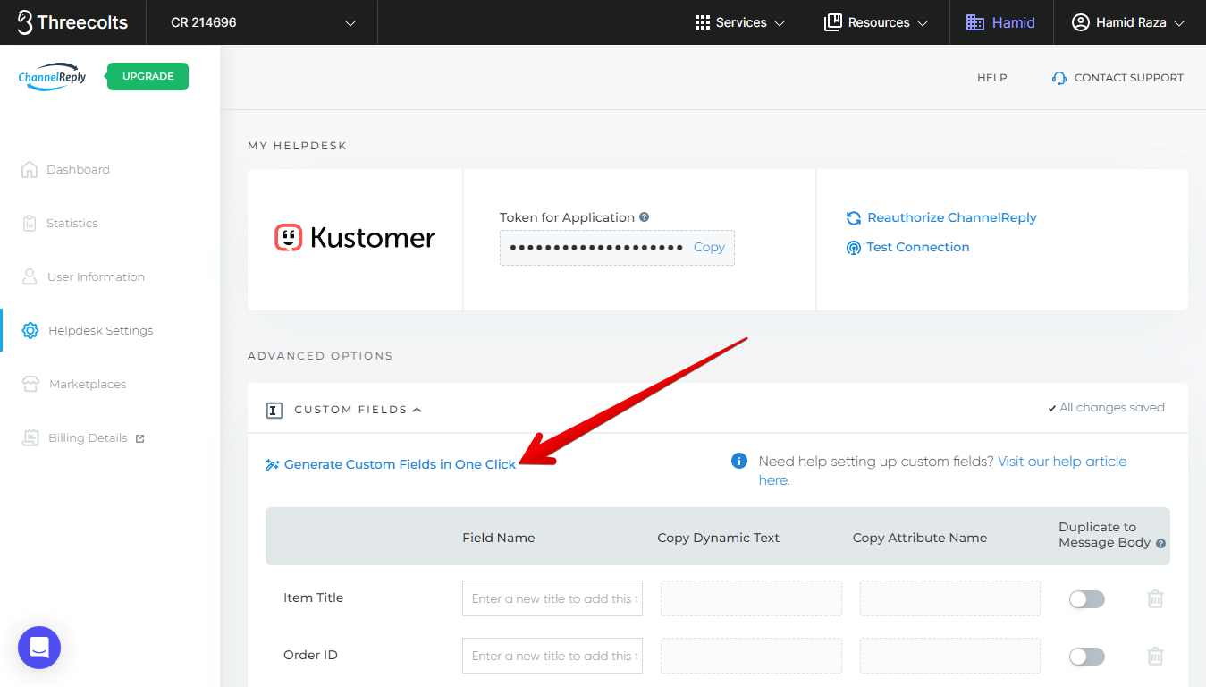 Generate Custom Fields in One Click button