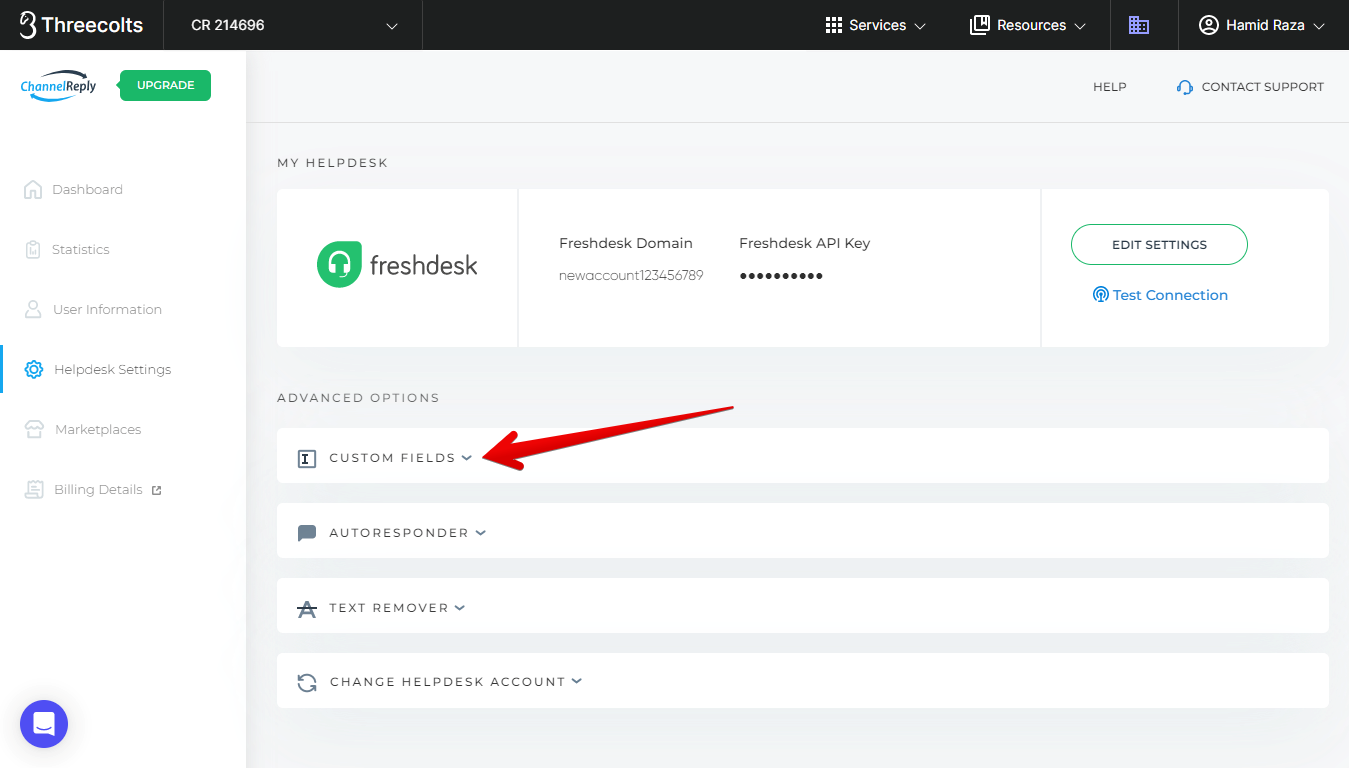 Open Custom Fields Menu