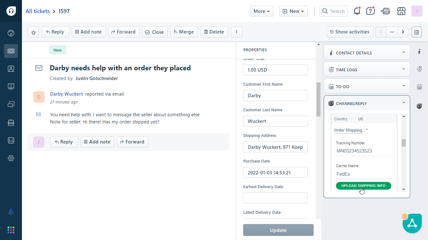 Uploading shipping info to Etsy from Freshdesk